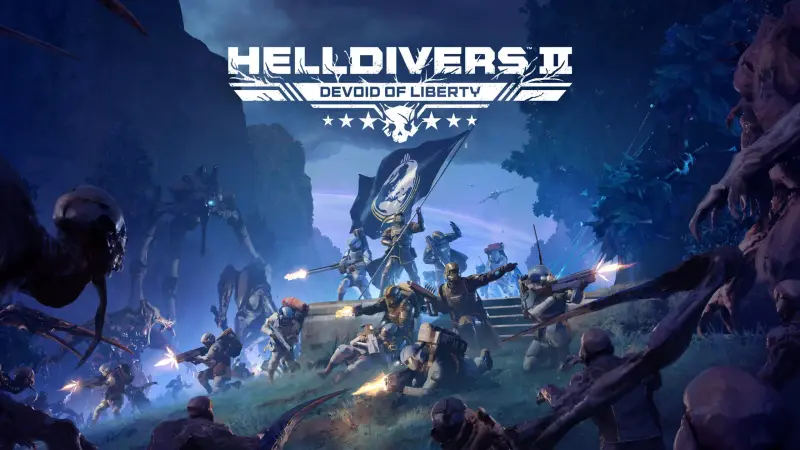 Helldivers 2 artwork for the Illuminate Void showing armoured divers advancing against Illuminate forces